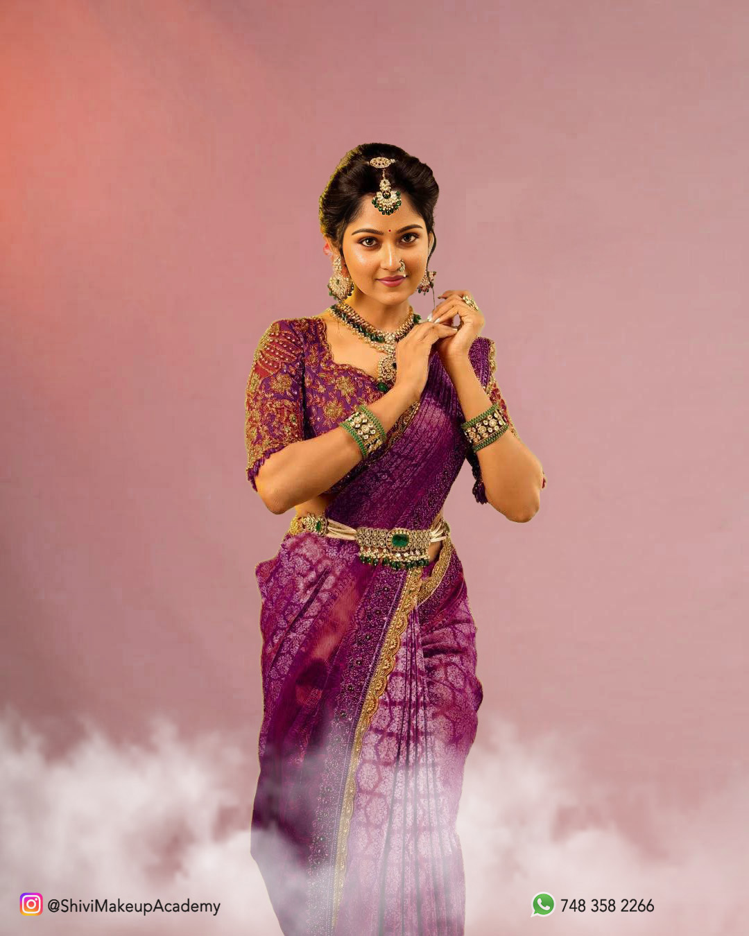 South-Indian bridal makeup — classic saree draping look in Indiranagar, Bangalore